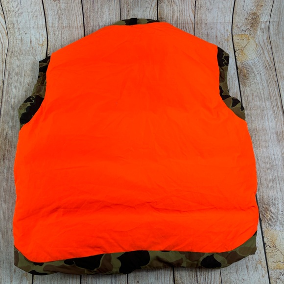 Vintage Browning Hunting Puffer Goose Down Camo Orange Reversible Vest XL - Picture 4 of 8